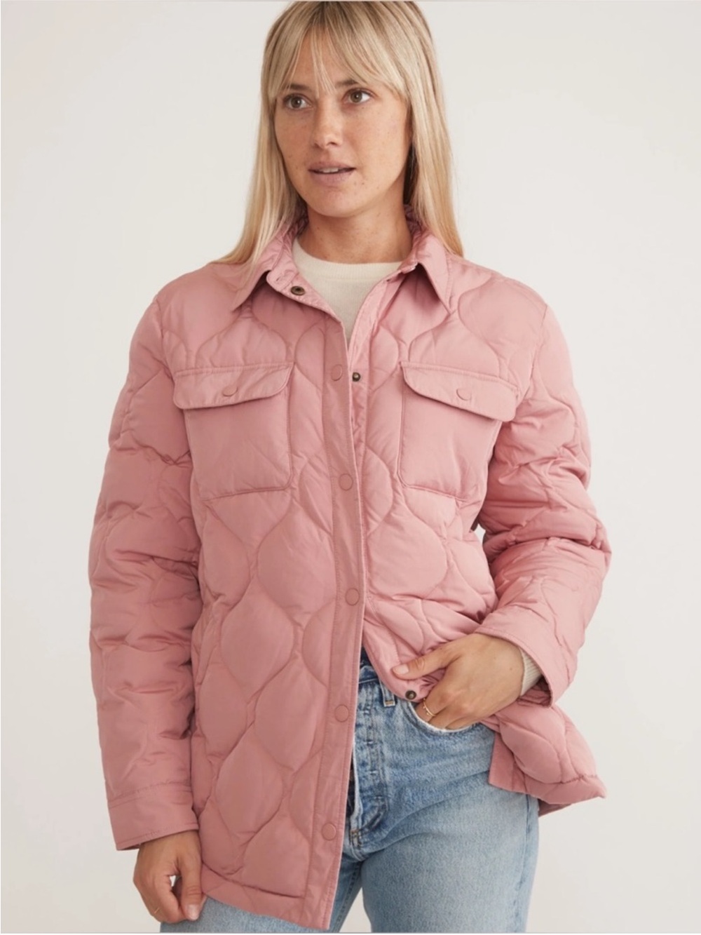 Marine Layer Quilted Pink Puffer Jacket